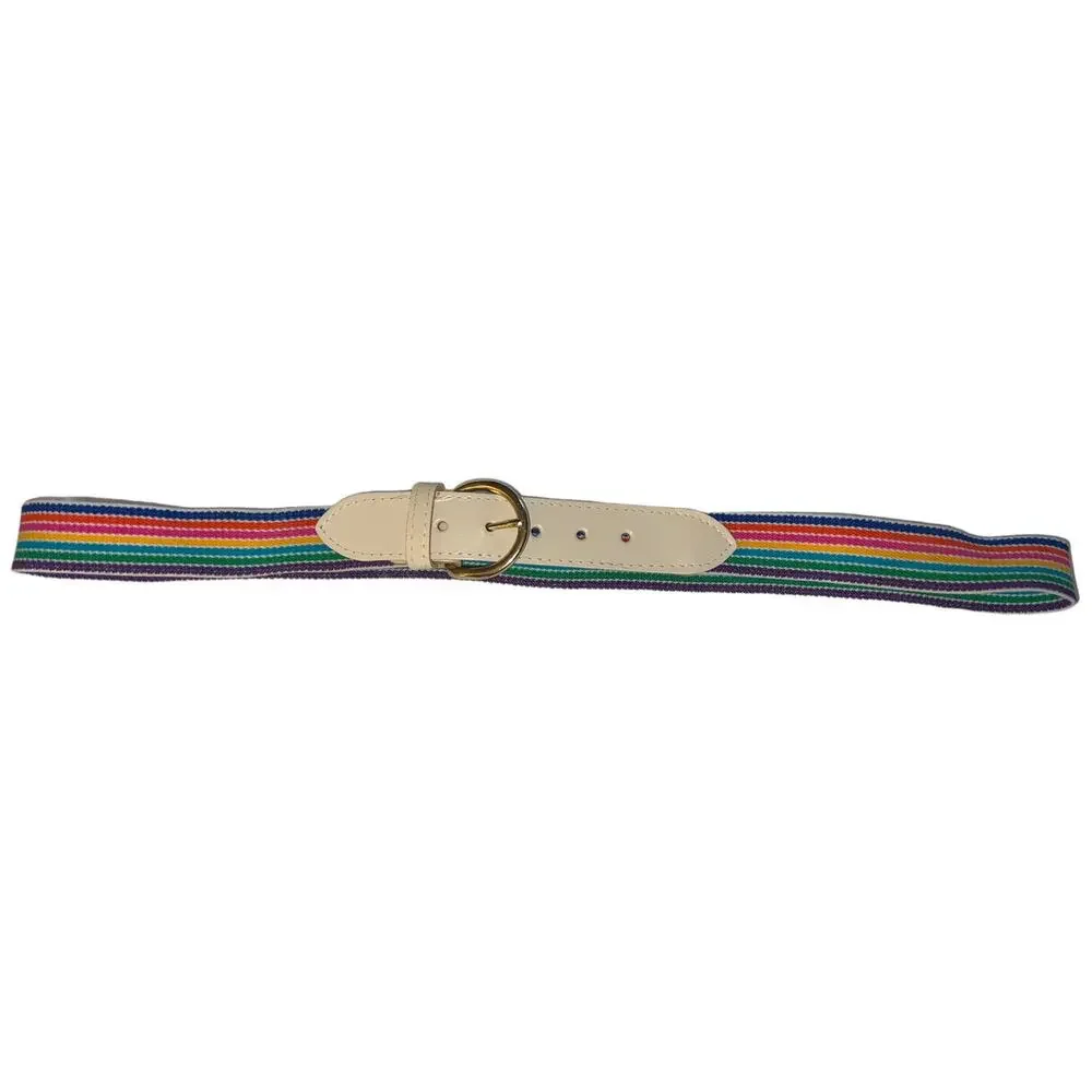 Unbranded 32-36 Inch Rainbow Striped Elastic Belt Vintage 80s